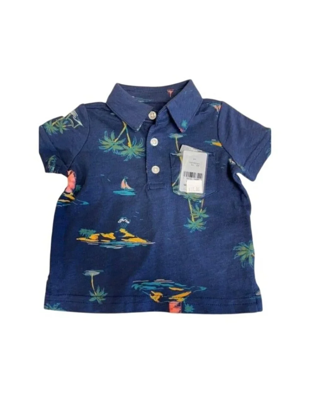 Carters 3M Baby Boy Polo Shirt Island Print Short Sleeve Cotton Blend Blue